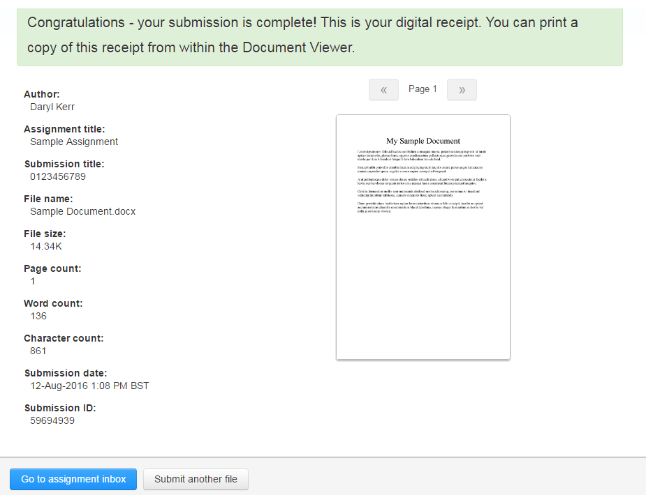 Turnitin digital receipt